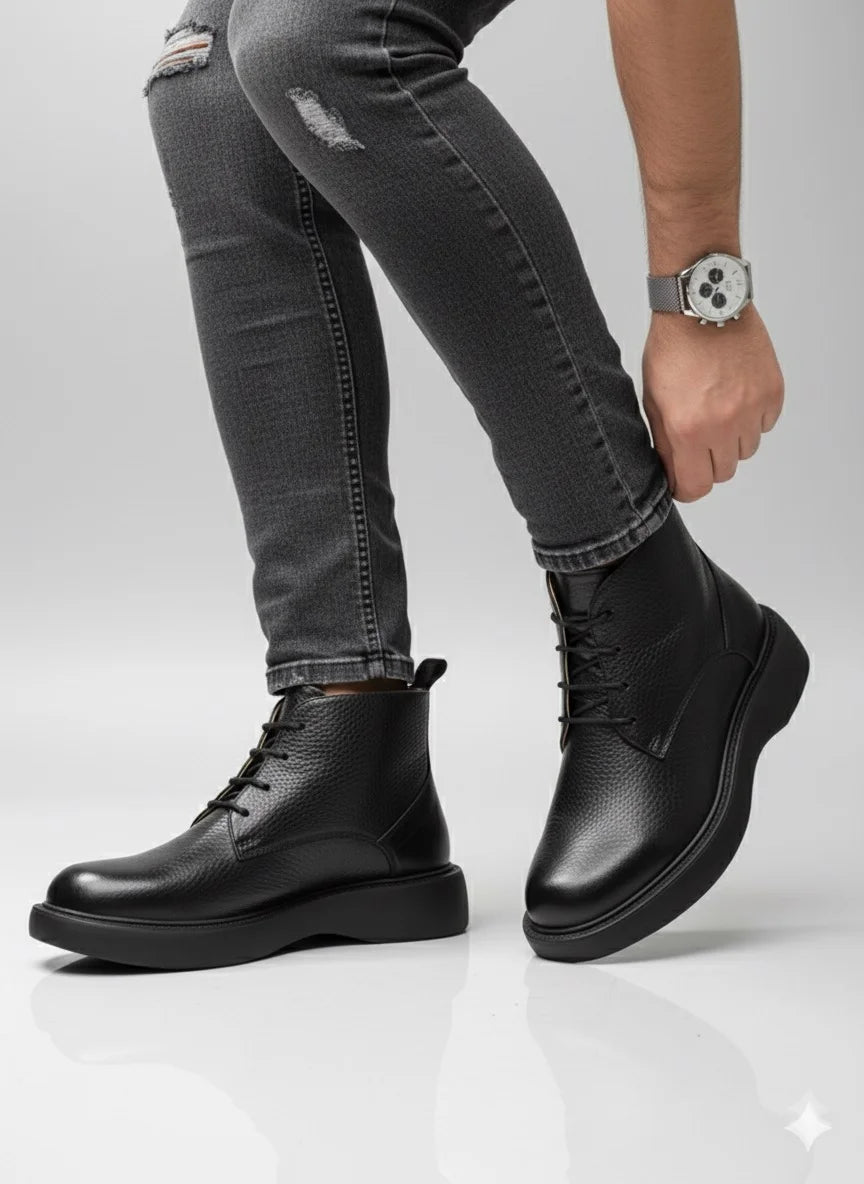 Derby Mini Boots Homme en Cuir | Semelle Médicale Ultra-Confort